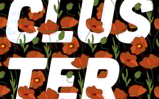 Poppy Vector Pattern on Black Background with Cluster type on top