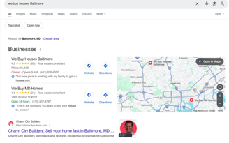 A screenshot showing the importance of optimizing for local search as a real estate investor