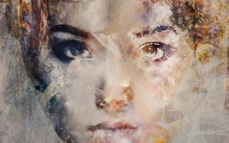 Abstract portrait of a woman layered with textures and patterns, representing fine art photography techniques.