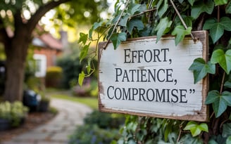 a sign that says "effort, patience, compromise"