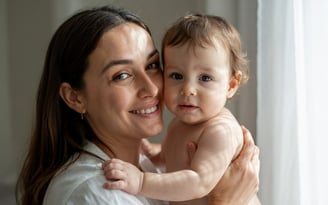a woman holding a baby in her arms