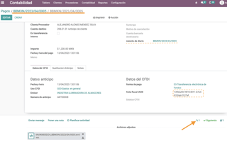 XML y folio fiscal del anticipo