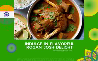 Flavorful Rogan Josh with lamb shanks, served with rice and naan.