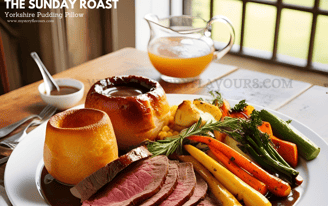 Authentic English Cuisine The Sunday Roast Britain's Hug on a Plate With a Yorkshire Pudding Pillow