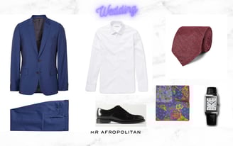 Costume bleu marine - chemise blanche - oxford noire - cravate - accessoires - Mr Afropolitan