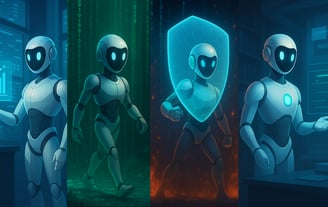 Examples showing the same AI character in different settings or poses