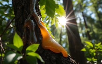 close up of sap on tree in forest