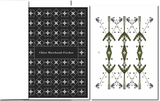 Christliches Ornament und Blumenornament auf Trauerkart, Vergissmeinnicht.