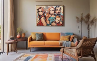 Quadro de um rosto de uma cliente, na sala de leitura.
