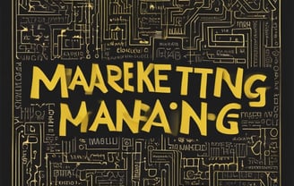 Wooden letters arranged to spell the word 'MARKETING' on a black textured background.