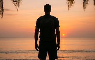 Blogger Rick Silvia looks out at a Sunset in the Thai sky