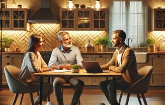 a cozy kitchen setting with two homeowners and a renovation estimator