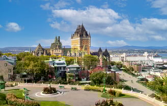 Panoramic view of Chateau Frontenac in Quebec historic center