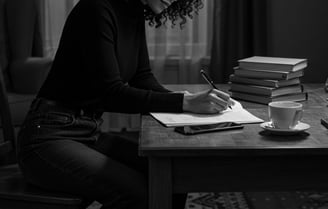female business coach making notes in her home for her online coaching course