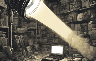 Spotlight on a laptop, symbolizing SEO search and visibility.