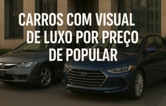 Dois carros usados bem conservados — um Honda Civic cinza e um Hyundai Elantra azul — estacionados l