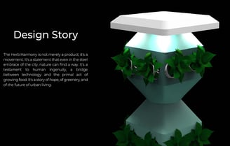 Glowing Herb Harmony tower with plants and UV light for indoor urban farming.