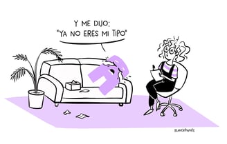 ilustración de Blanca en una sesión de terapia con la letra A para ilustrar el concepto de psicología tipográfica