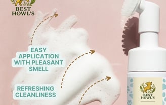 a bottle of dog shampooe with a toothbrush and toothbrush