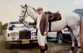 Peel Hunt Club member, Peter Pickering, with white hunter and white Rolls