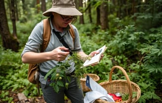 a woman foraging in a forest