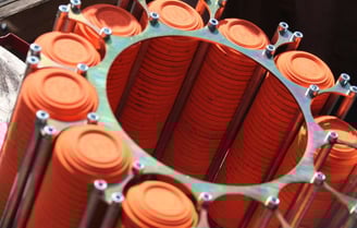 a rack full of clay pigeon targets