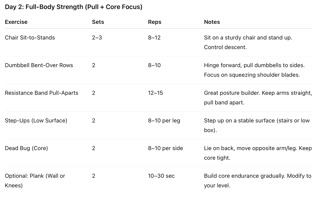 a table with a list of different types of exercise
