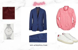 Costume bleu nuit - chemise rose - baskets blanches - Mr Afropolitan - Brunch