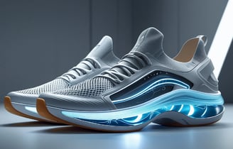 a pair of sneakers with a blue and white sole soles, create by AI