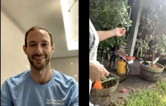 Expert gardener videochatting with a customer pointing at their plants