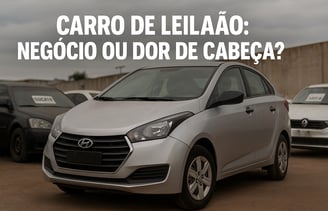 Hyundai HB20 prata estacionado em pátio de leilão com sinais discretos de uso, como farol desalinhad