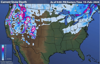 Weather Underground Feb2024 sample current snow depth/cover image. WeatherSources background.