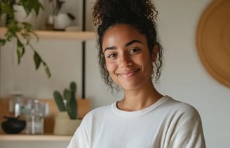 a woman holding a notebook and smiling