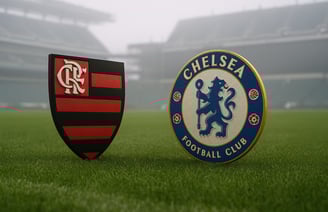 Escudos de flamengo e chelsea no campo da lincoln financial arena