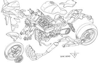 how to draw motorcycles exploded view of ducati by artist genebond