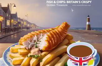 Authentic English Cuisine Fish & Chips: Britain's Crispy, Golden Treasure, flaky Fissh fluffy chips