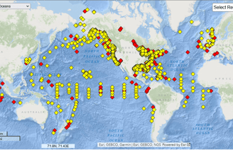 NOAA/NWS buoy data interactive map for buoy locations screenshot. For WeatherSources real time date weather page sample.
