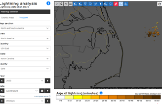 Lightning map from Dec2023 from Weather.US showing some lightning offshore of NC.