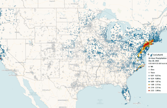 Rain totals CoCoRaHS interactive map screen shot from Dec 2023. Image for WeatherSources real time page.