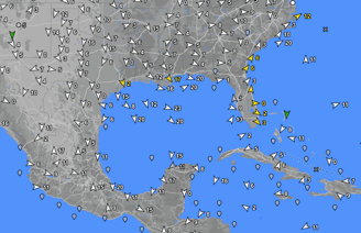 Screenshot from WindAlert site from Dec 2023 showing some of the many stations reporting wind speeds.