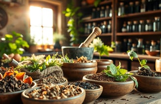  Herbal apothecary showcasing a variety of natural pain relief remedies