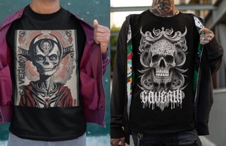 Moda caveira: Camisetas artísticas da Cavérik para os apaixonados por caveiras e rock.