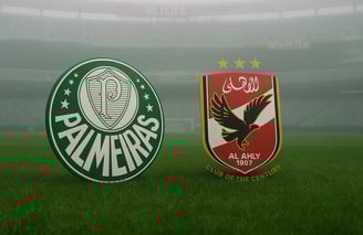 escudos de palmeiras e al ahly sobre gramado do metlife stadium