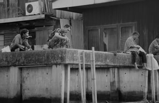 "Canal Fishing with Friends" B&W Bangkok, Thailand Nikon D5100 105mm ISO-1600 f/5.3 1/200sec