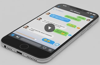 Smartphone displaying simulated text message video.
