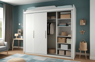 Wardrobe with loft for additional storage.