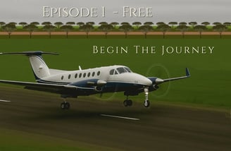 twin engine plane taking off on a sealed airstrip with green paddocks around