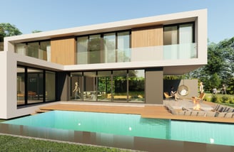 a house with a pool and a deck