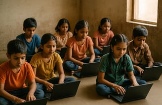 laptop seekhte hue poor child group image create please