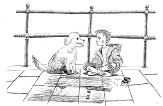 Illustration of Buttons and Joey from Buttons, The First tale of Joey Bananas